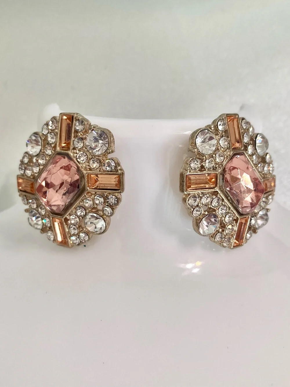 Champagne Pink rhinestone Statement pierced preloved Earrings elegant jewelry